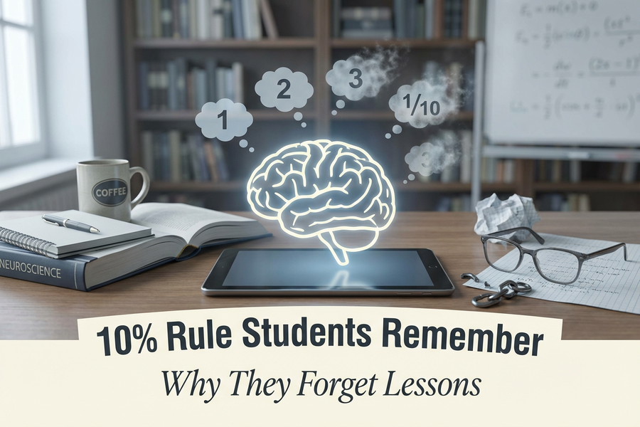 10% Rule Students Remember study concept illustration.
