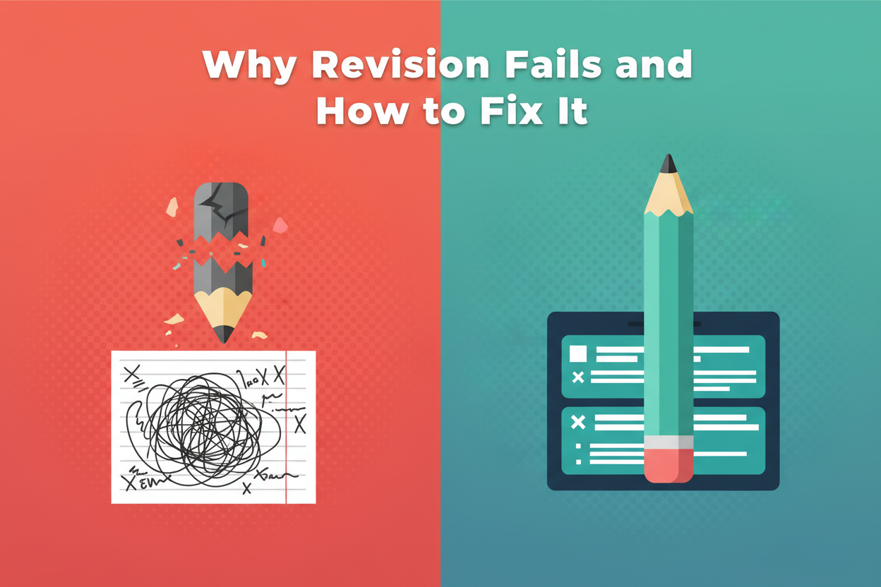 Student revising notes using effective study techniques at a desk.