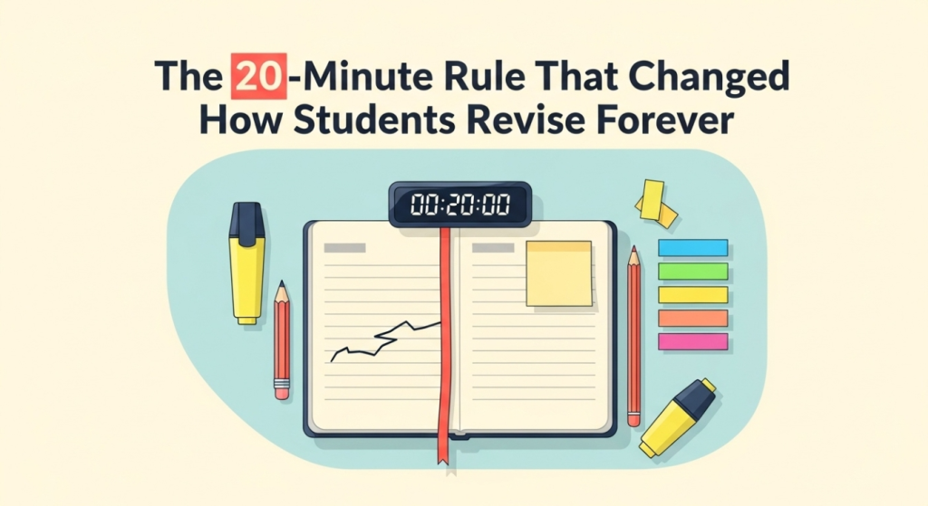 Student studying using the 20-Minute Rule technique for better focus and memory retention