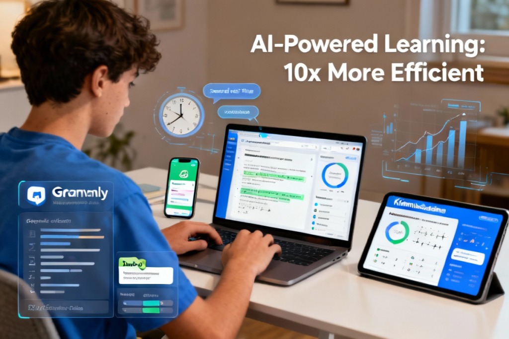 Student using smart learning with AI for personalised study