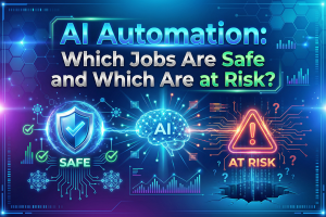 Employees working in an office while AI automation jobs reshape modern workplaces.