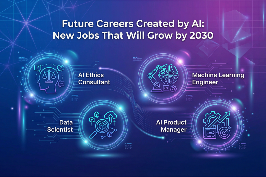Illustration showing future careers created by AI and human–AI collaboration.