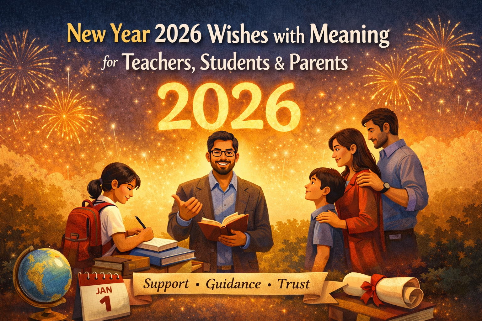 New Year 2026 wishes with meaning for students, parents and teachers in an academic setting