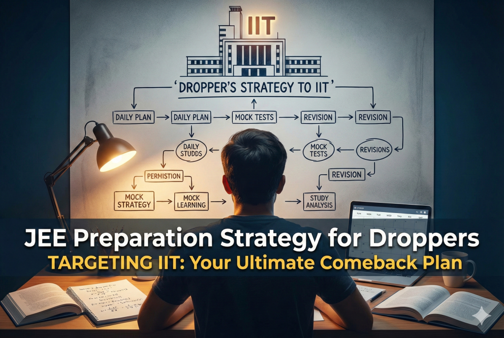 Student following JEE preparation strategy for droppers while studying at home.