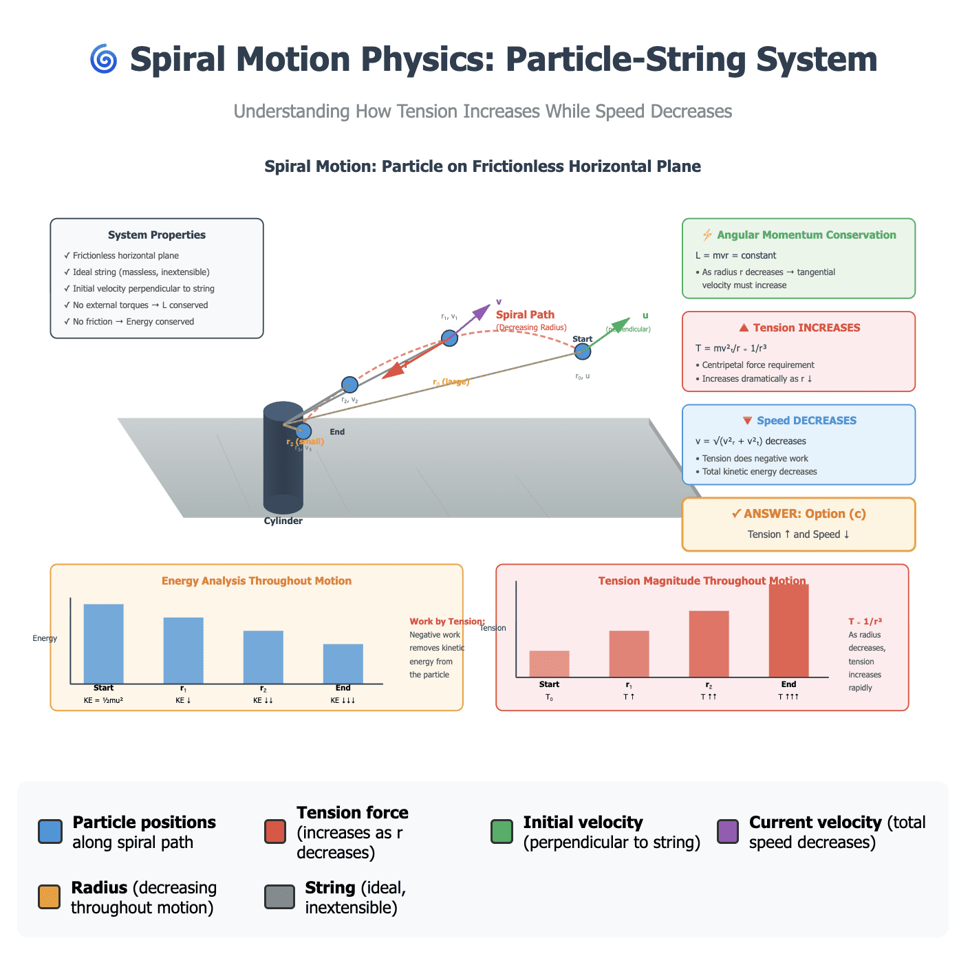 Spiral Motion Physics: Understanding Tension and Speed in Circular String Systems