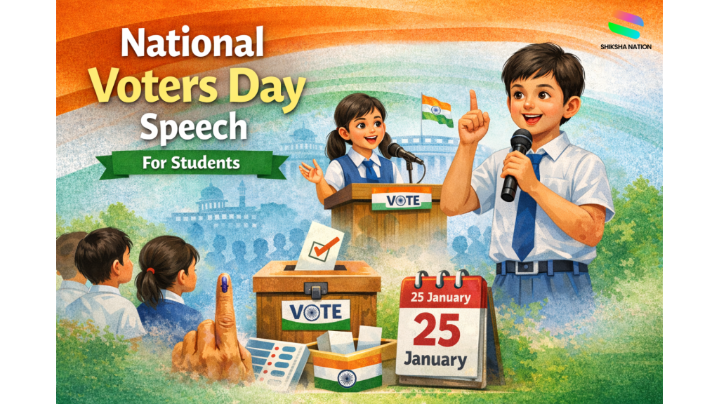 National Voters Day speech for students being delivered in a school assembly to spread voter awareness and democratic values.