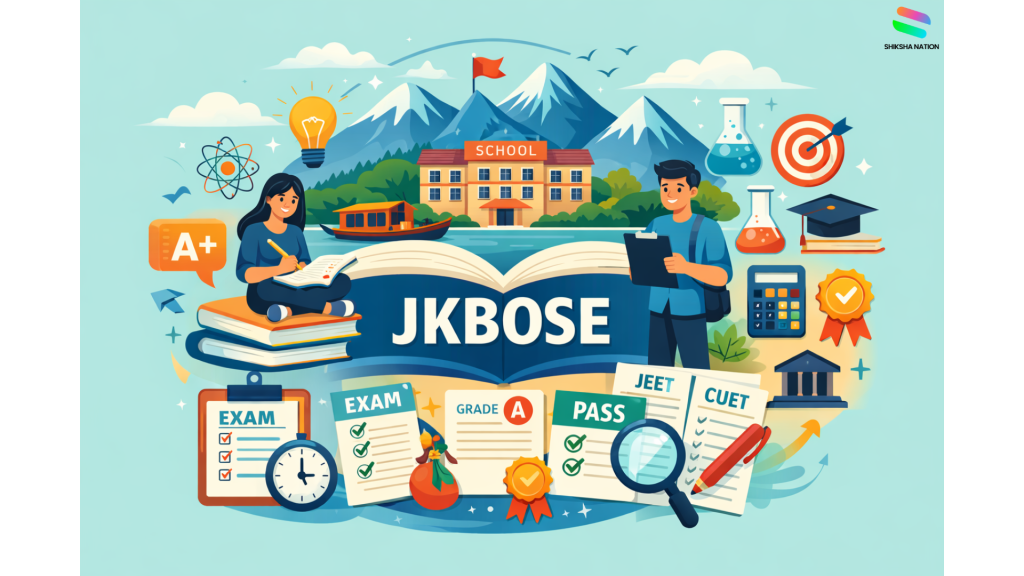 Students and parents studying under JKBOSE education system with books and exam materials