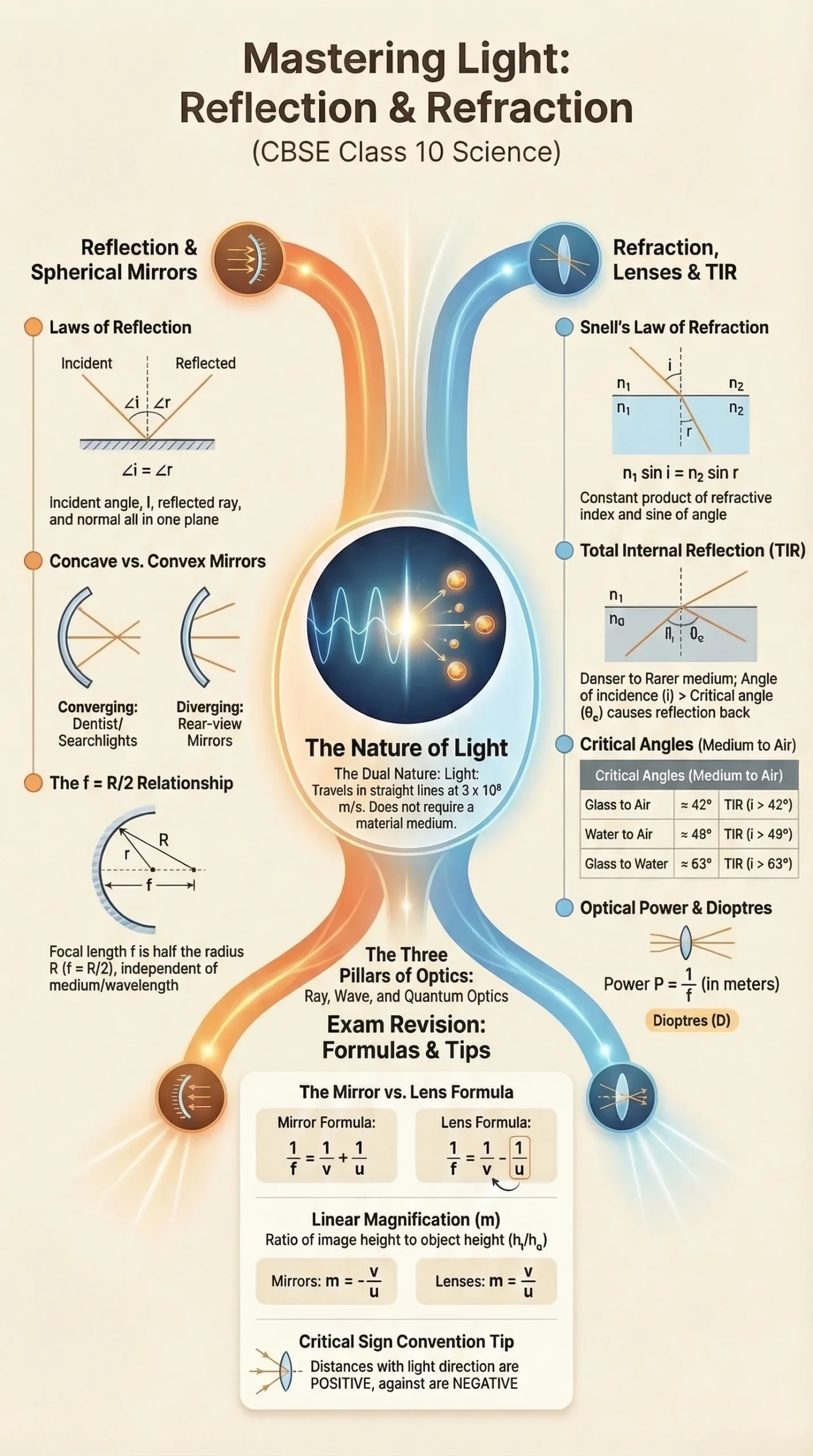 CBSE Class 10 Physics Chaoter 9 - Light, Reflection, and Refraction Revision Notes