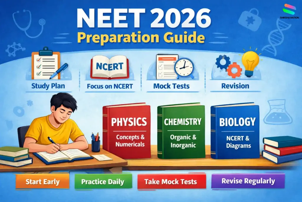 Student studying with NEET 2026 preparation tips including NCERT, mock tests, and revision strategy
