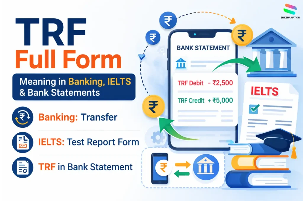 TRF full form explained in banking showing transfer transaction in bank statement and digital money transfer