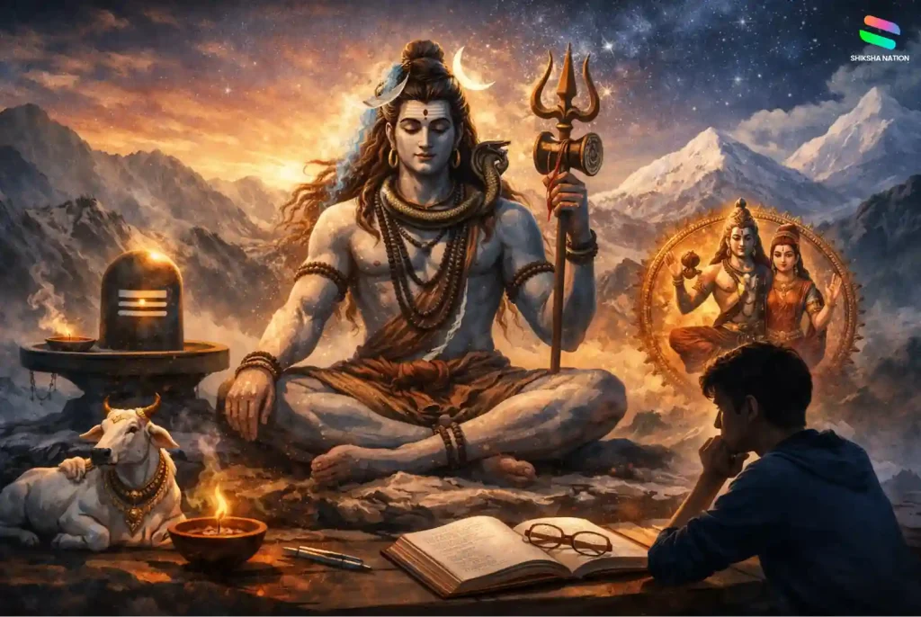 Lord Shiva meditating with trishul and Nandi