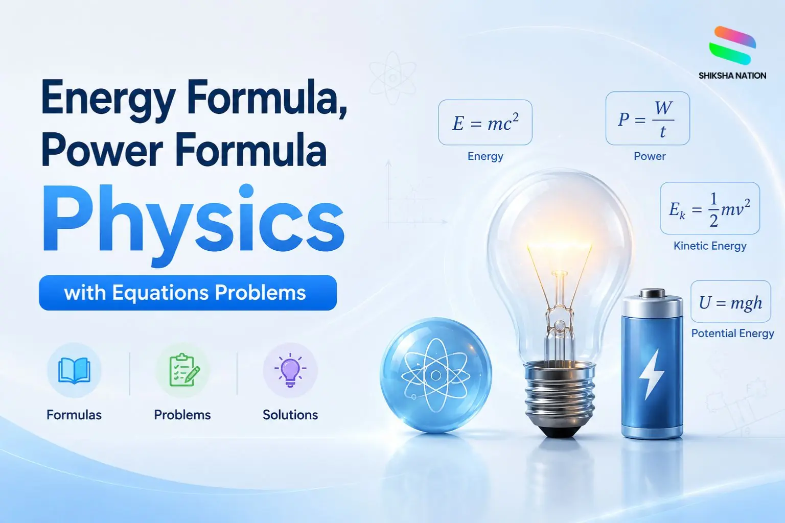 Energy Formula, Power Formula Physics with Equations Problems