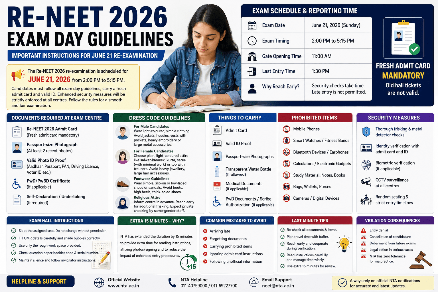 Re-NEET 2026 Exam Day Guidelines – Dress Code, Do’s, Don’ts for June 21 Re-Examination Instructions Re-NEET 2026 Exam Day Guidelines – Dress Code, Do’s, Don’ts for June 21 Re-Examination Instructions