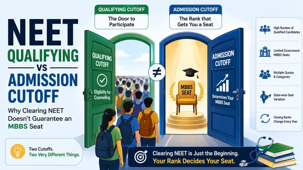 NEET Qualifying Cutoff vs Admission Cutoff explained with counselling eligibility and MBBS seat closing rank comparison
